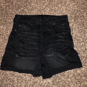 American Eagle Black Hi-Rise distressed shorts!